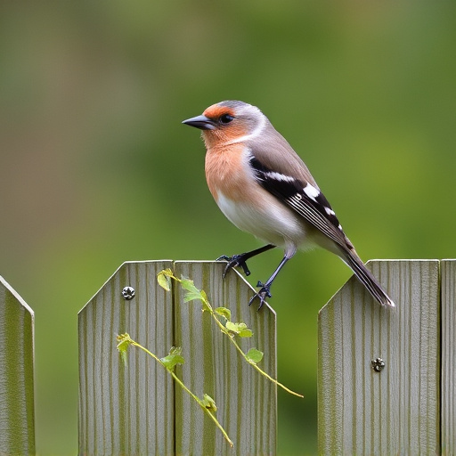 Chaffinch perched on wooden fence