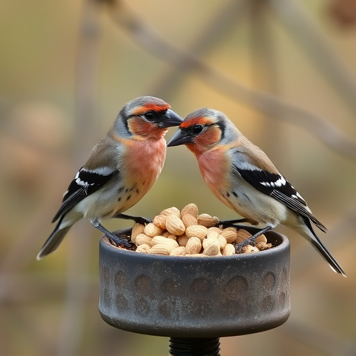 Chaffinches eating peanuts in garden