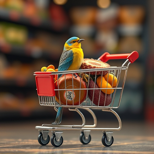Checkout cart filled with bird