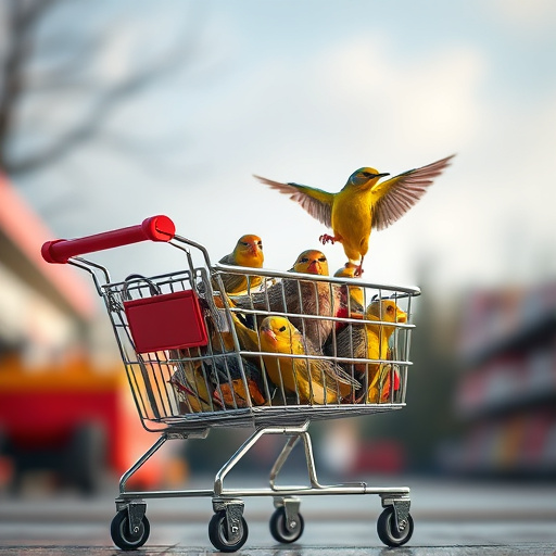 Checkout cart filled with bird