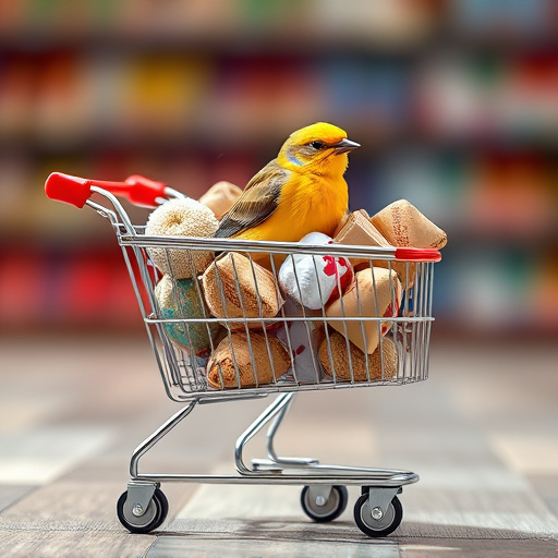 Checkout cart filled with bird