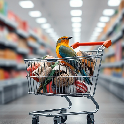 Checkout cart filled with bird