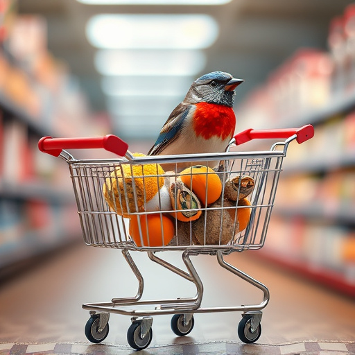 Checkout cart filled with bird
