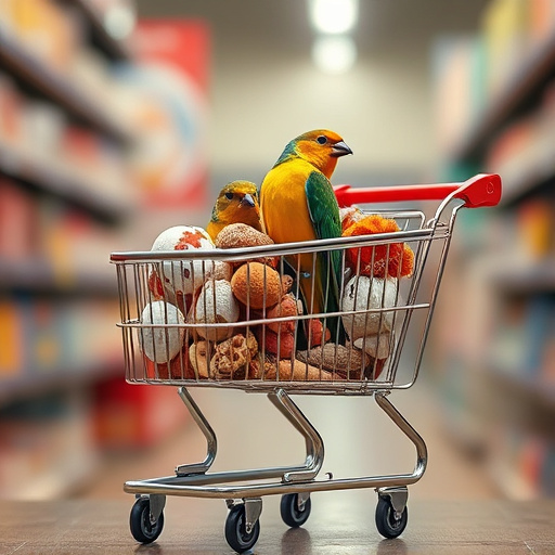Checkout cart filled with bird