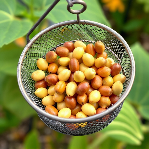Clean sunflower hearts in metal mesh feeder