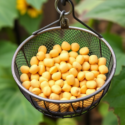 Clean sunflower hearts in metal mesh feeder