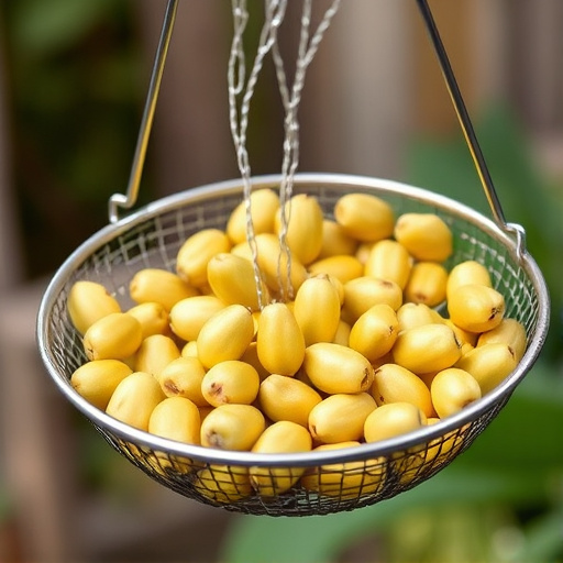 Clean sunflower hearts in metal mesh feeder