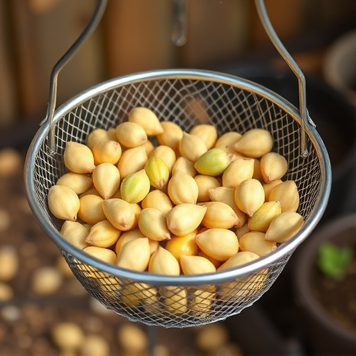 Clean sunflower hearts in metal mesh feeder