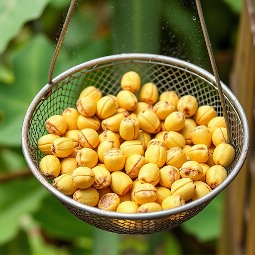 Clean sunflower hearts in metal mesh feeder