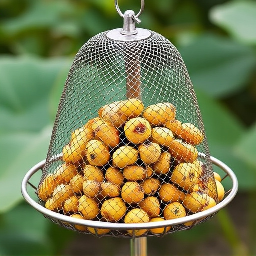 Clean sunflower hearts in metal mesh feeder
