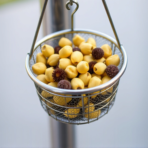 Clean sunflower hearts in metal mesh feeder