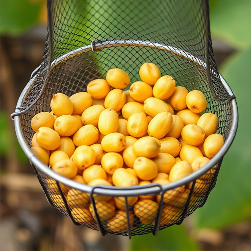 Clean sunflower hearts in metal mesh feeder
