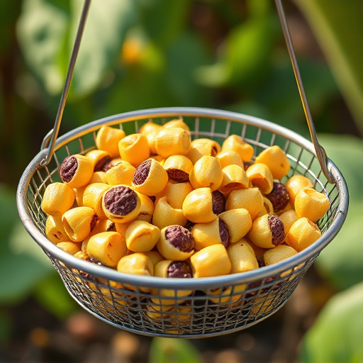 Clean sunflower hearts in metal mesh feeder