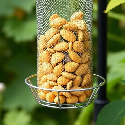 Clean sunflower hearts in metal mesh feeder