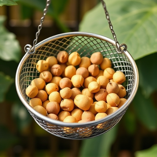 Clean sunflower hearts in metal mesh feeder