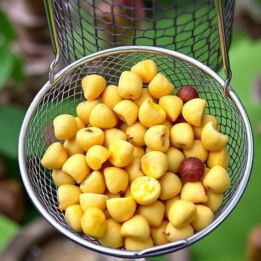 Clean sunflower hearts in metal mesh feeder