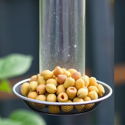 Clean sunflower hearts in metal mesh feeder