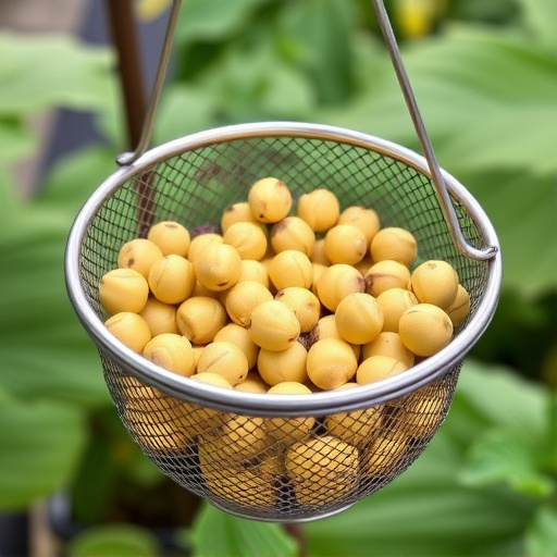 Clean sunflower hearts in metal mesh feeder