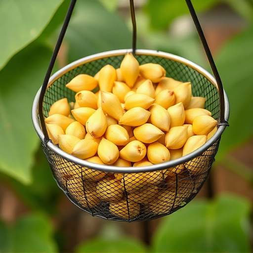 Clean sunflower hearts in metal mesh feeder