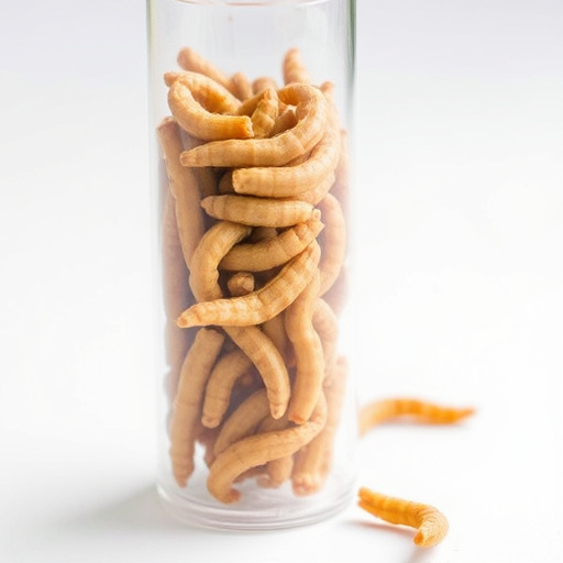 Clear tube feeder filled with dried mealworms