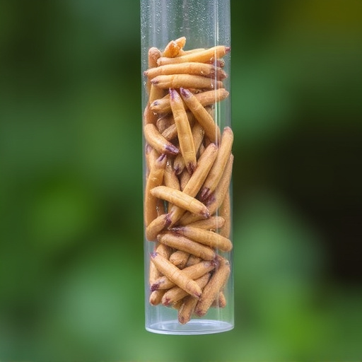 Clear tube feeder filled with dried mealworms