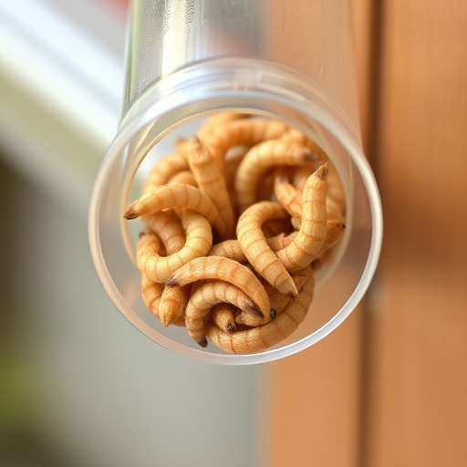Clear tube feeder filled with dried mealworms