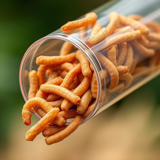 Clear tube feeder filled with dried mealworms