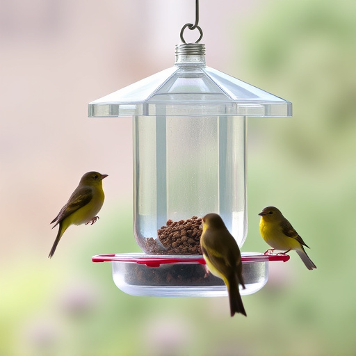 Clear window-mounted bird feeder with birds