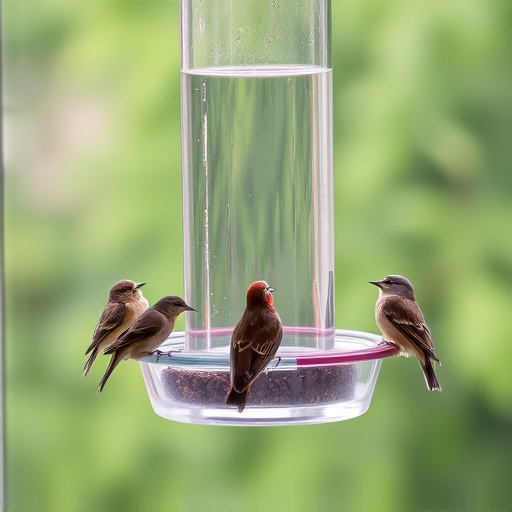 Clear window-mounted bird feeder with birds