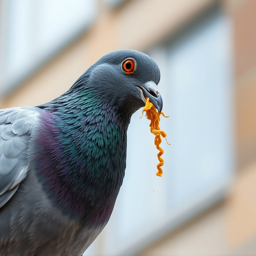 Close-up of anti-pigeon feeding mechanism