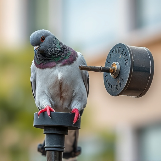 Close-up of anti-pigeon feeding mechanism