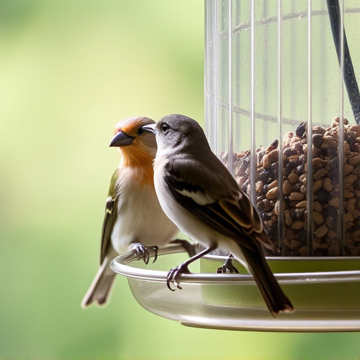Close-up of birds at window feeder