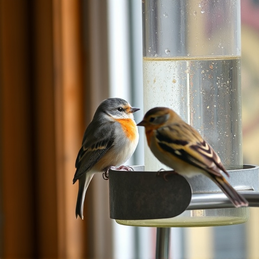 Close-up of birds at window feeder