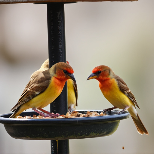 Close-up of birds on feeding station