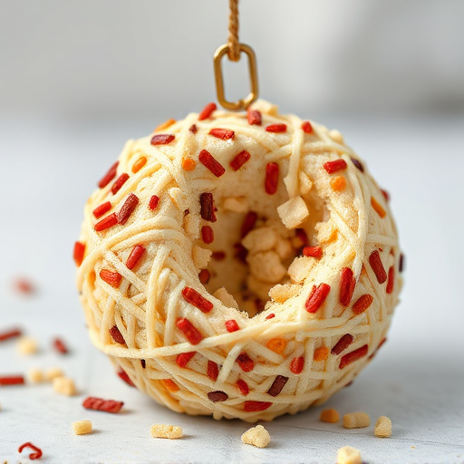 Close-up of filled fat ball holder