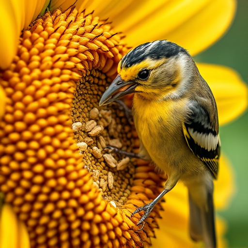 Close-up of finch cracking sunflower seed