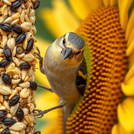 Close-up of finch cracking sunflower seed