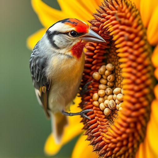 Close-up of finch cracking sunflower seed