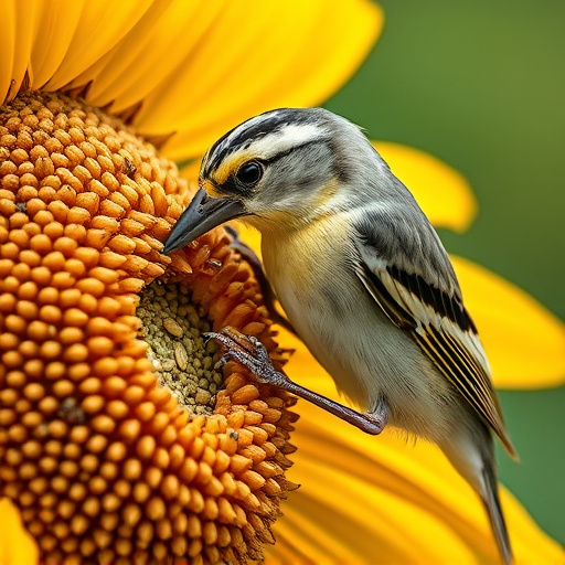 Close-up of finch cracking sunflower seed