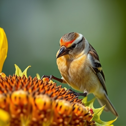 Close-up of finch cracking sunflower seed