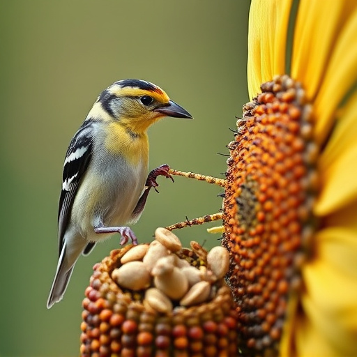 Close-up of finch cracking sunflower seed