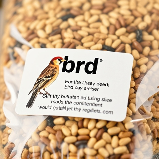 Close-up of labelled bird feed packaging