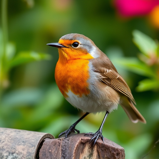 Close-up of robin in garden