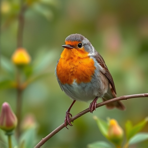 Close-up of robin in garden