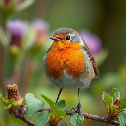 Close-up of robin in garden