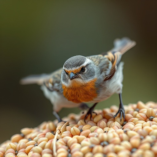 Close-up of seeds attracting small robins