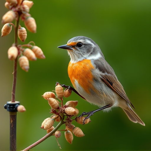 Close-up of seeds attracting small robins