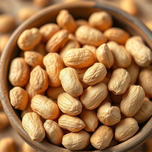 Close-up of shelled peanuts in bowl
