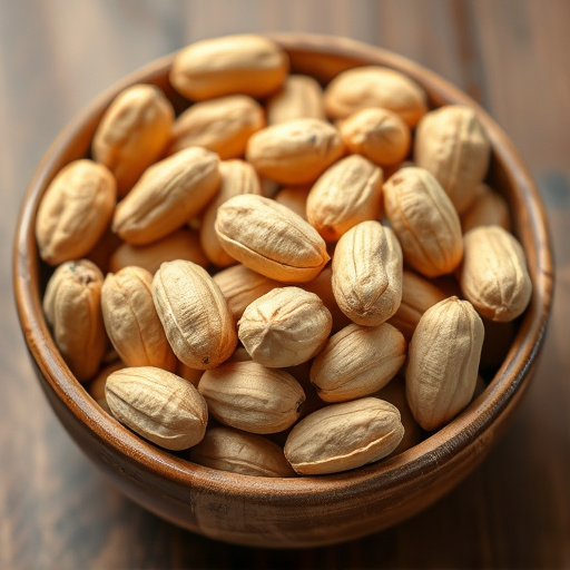 Close-up of shelled peanuts in bowl