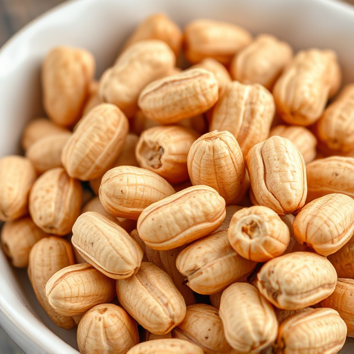 Close-up of shelled peanuts in bowl